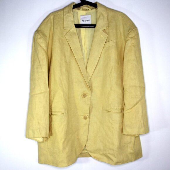 Madewell Womens XL 100% Linen Surgeon Cuff Oversized Yellow Blazer F1240 - Picture 1 of 7